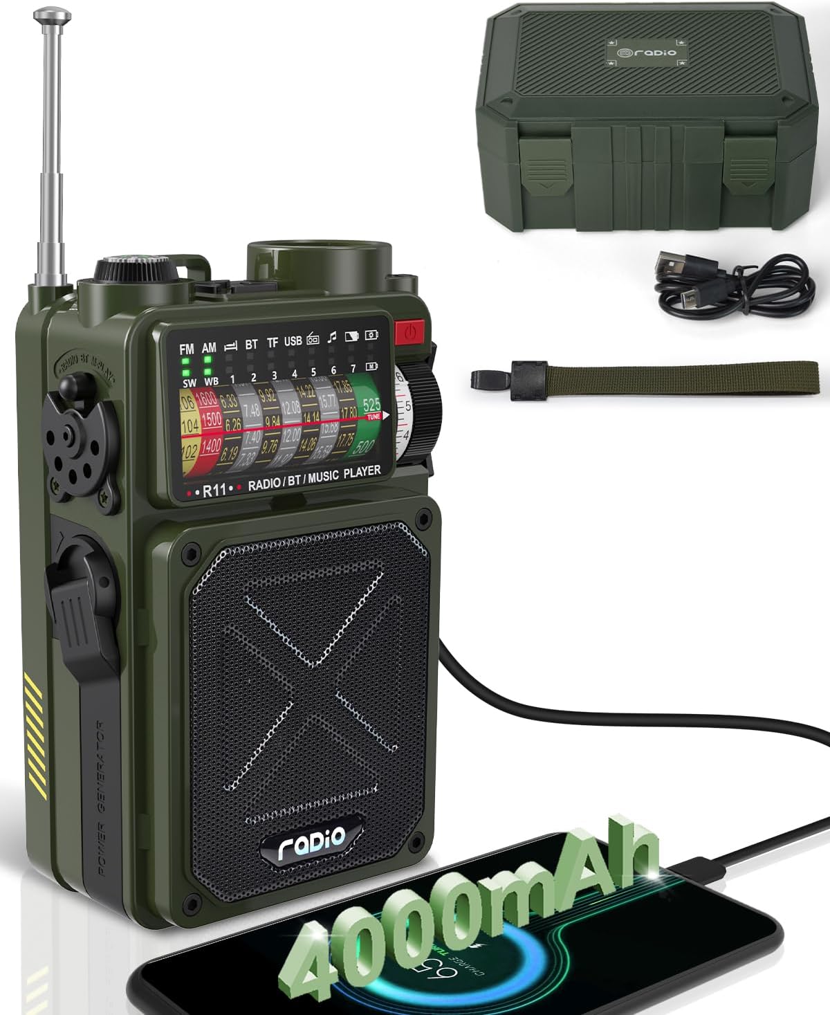4000mAh Solar Hand Crank Portable AM/FM/NOAA