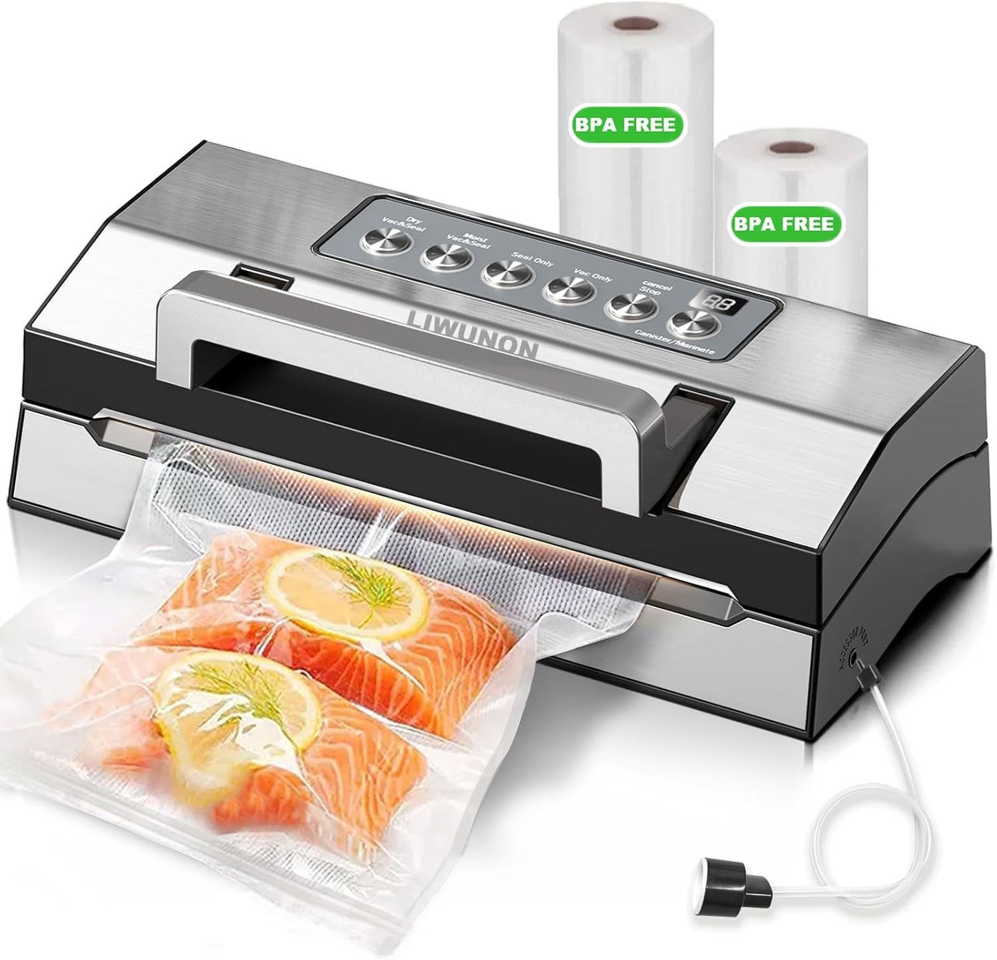 Fast-Vacuum Sealer, Commercial Full Automatic Food Vacuum Sealer, Double Heat Seal, Built-in Cutter&Bag Storage