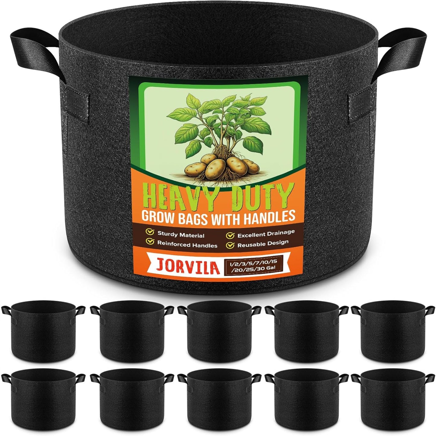 10 Pack 5 Gallon Grow Bags, Thickened Nonwoven Fabric Planter Pots with Handles, Heavy Duty