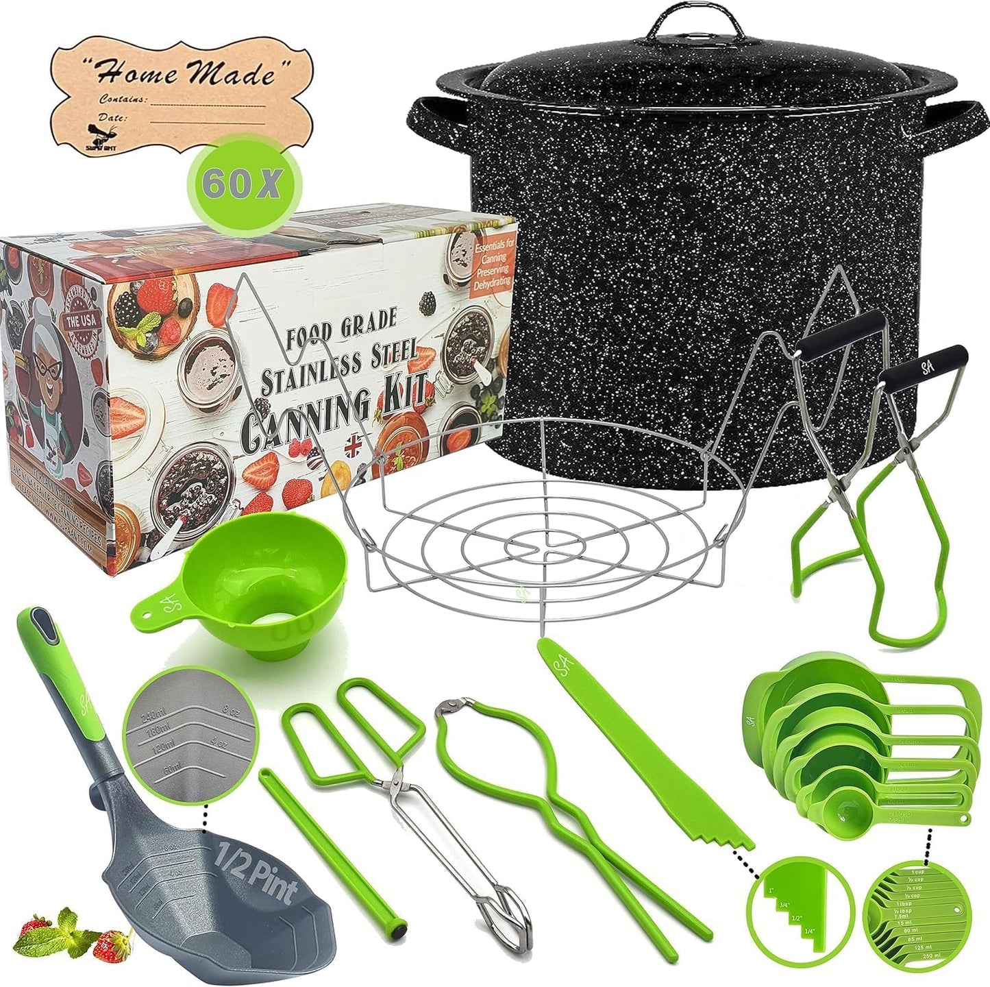 Supa Ant Canning Supplies - Water Bath Canning Pot with Rack & Lid - Starter Kits Set for Beginners