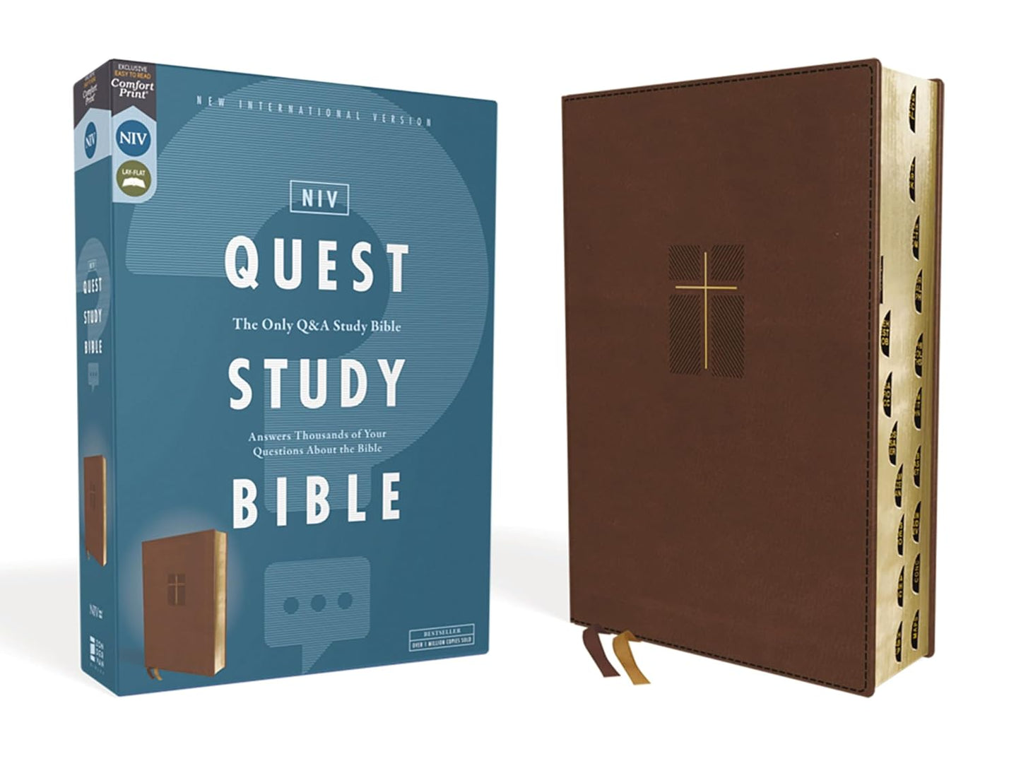 NIV, Quest Study Bible, Large Print, Leathersoft, Brown, Comfort Print: The Only Q and A Study Bible