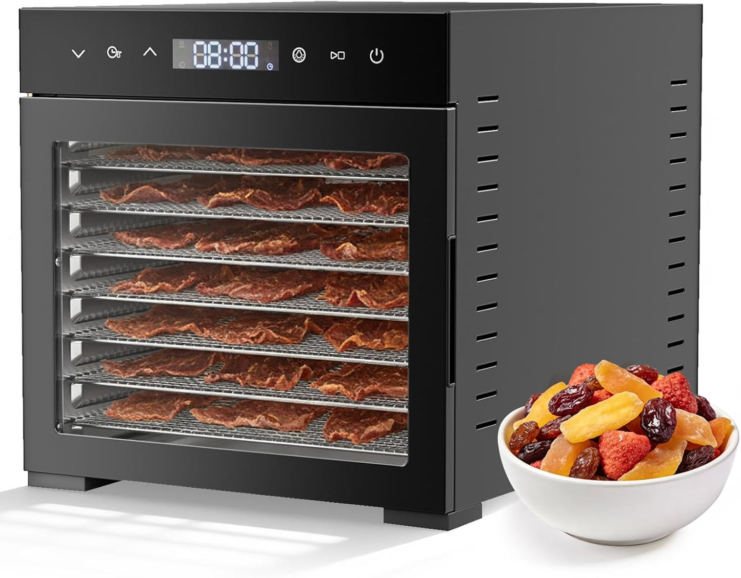 Food Dehydrator Machine, 500W Dehydrator with 8 Stainless Steel Large Trays, 185°F Temperature Control