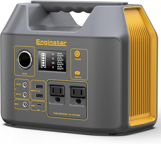 Portable Power Station,300W Solar Generator, 110V 296Wh Power Bank Two Pure Sine Wave AC Outlet