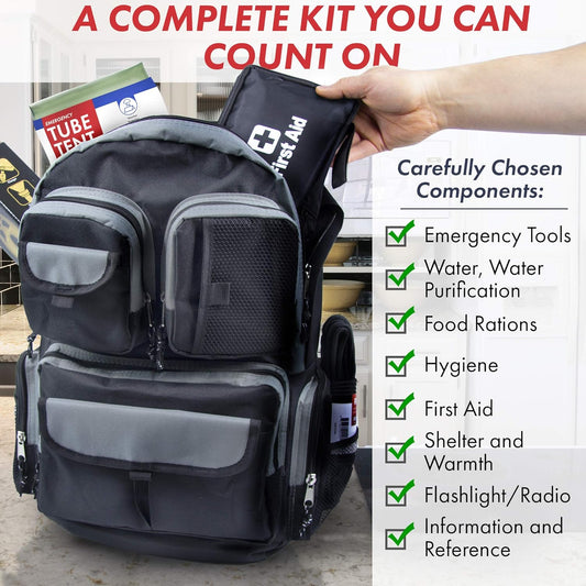 Urban Survival Bug-Out Bag/Go Bag and Disaster Survival Supplies for up to 6 People Survival Kit for Wildfires, Hurricane, Civil Unrest & More
