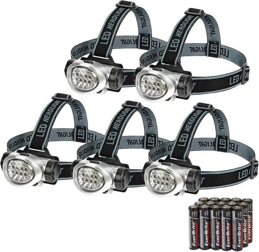 EverBrite 5-Pack LED Headlamp, 4 Lighting Modes, Pivoting Head with Adjustable Headband