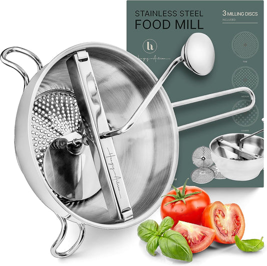 Ergonomic Food Mill Stainless Steel With 3 Grinding Milling Discs