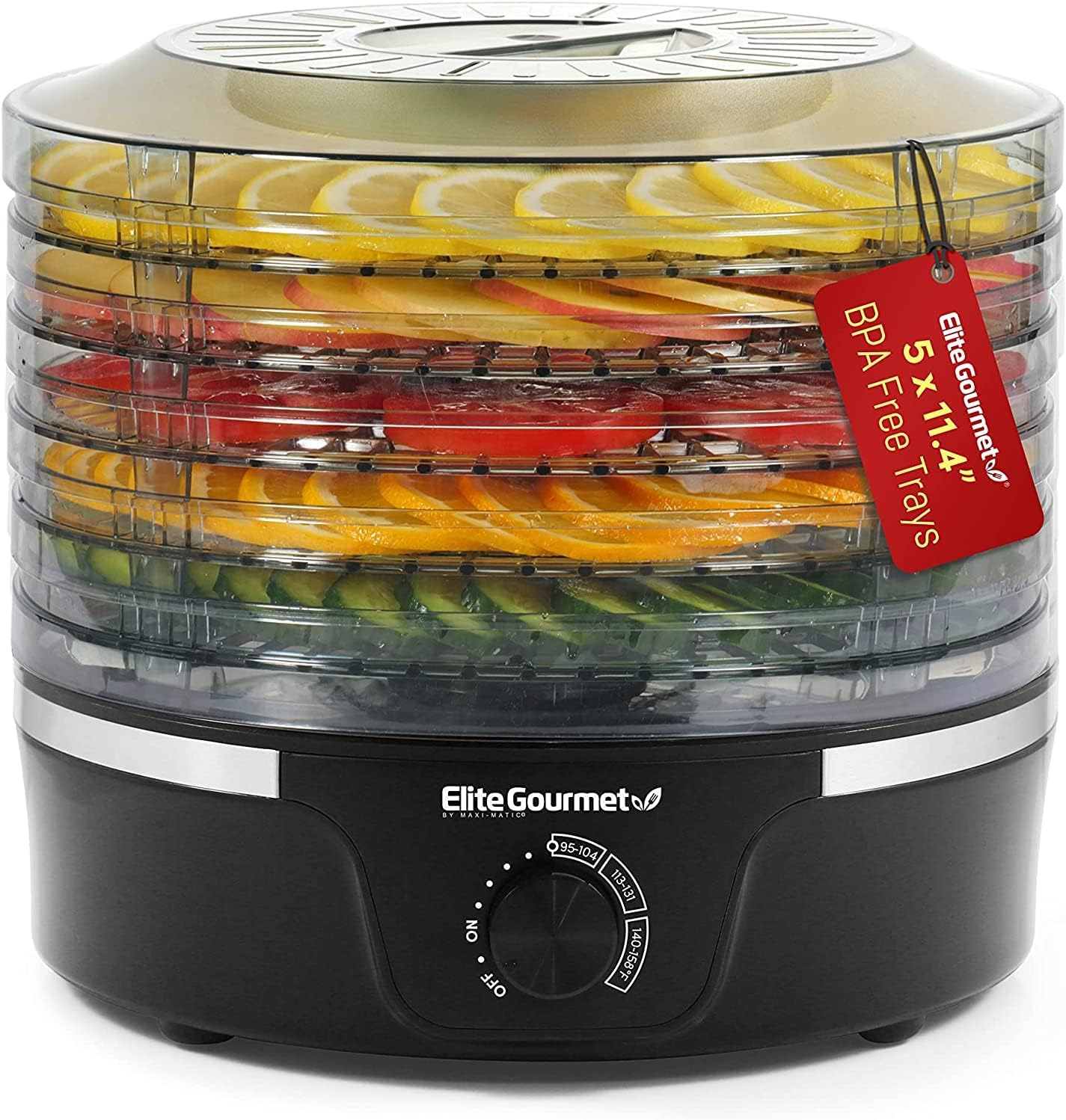Elite Gourmet EFD319 Food Dehydrator, 5 BPA-Free 11.4" Trays